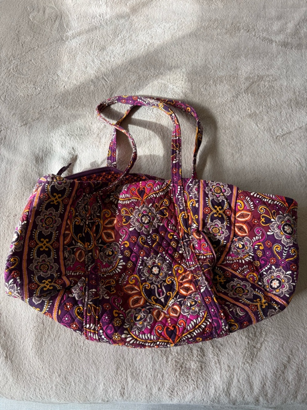 Quilted Floral Large Duffle Bag - Purple Multicolor